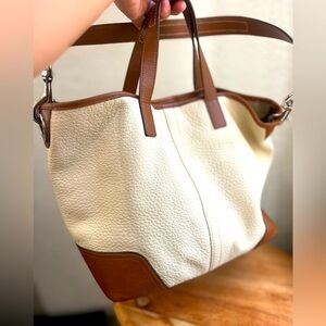 Elegant Cream and Brown Leather Tote Bag